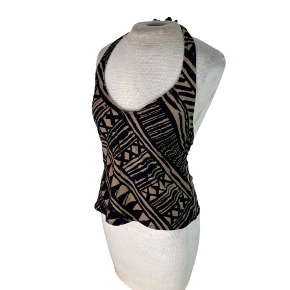 Anne Klein Swim Halter Tankini Top Brown Black Size 8